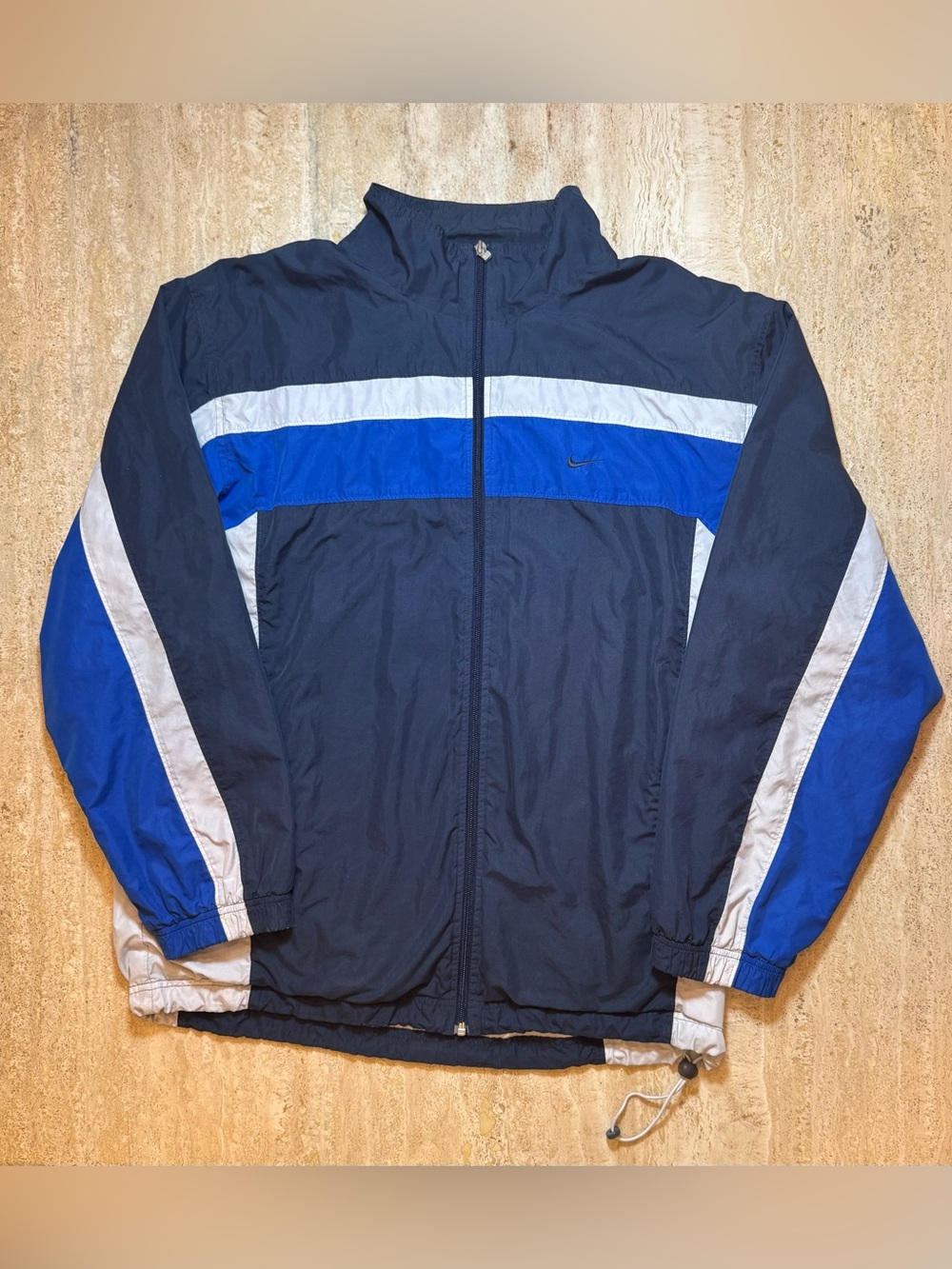 Vintage 90s Nike Swoosh Windbreaker Jacket Mens L Black Blue White Colorblock